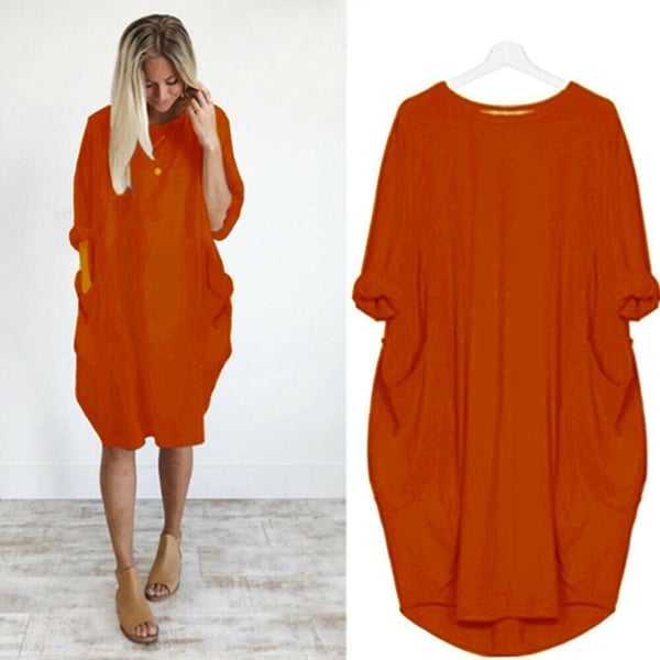 💝17 Colors Women Casual Loose Pocket Long Sleeves Dress