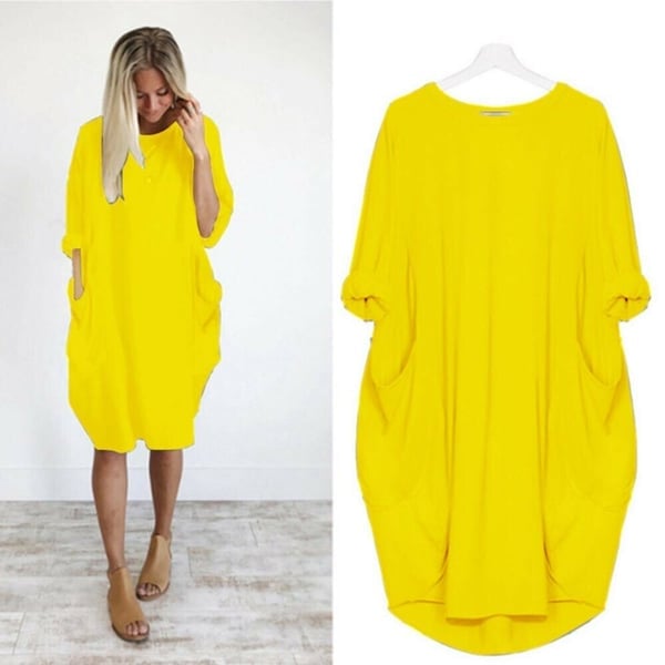 💝17 Colors Women Casual Loose Pocket Long Sleeves Dress