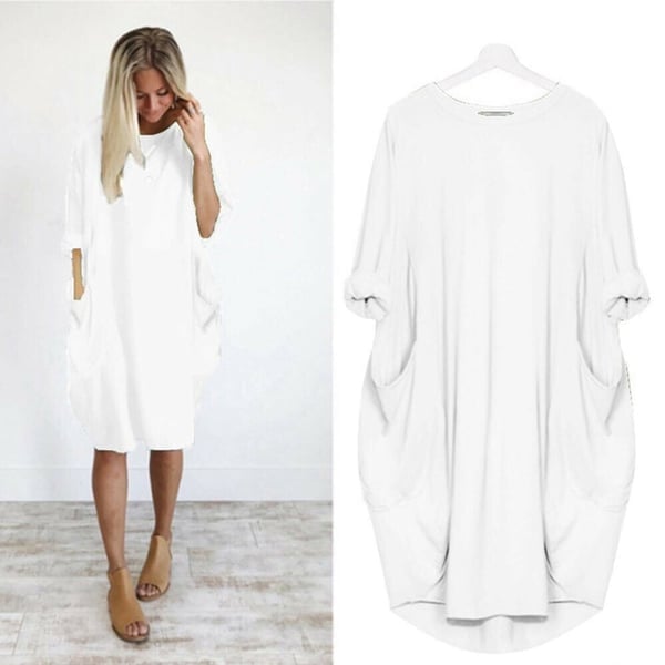 💝17 Colors Women Casual Loose Pocket Long Sleeves Dress